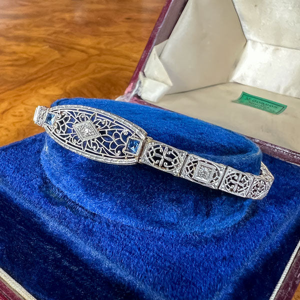 Art Deco Diamond & Sapphire Bracelet sold by Doyle and Doyle an antique and vintage jewelry boutique