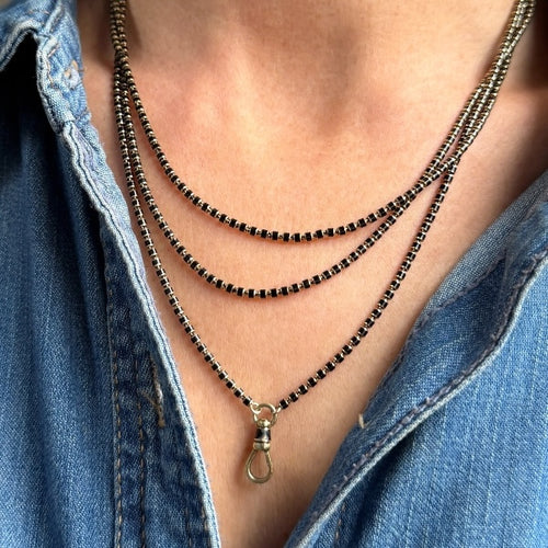Vintage Black Enamel Gold Chain with swivel clip, from Doyle & Doyle an antique and vintage jewelry 