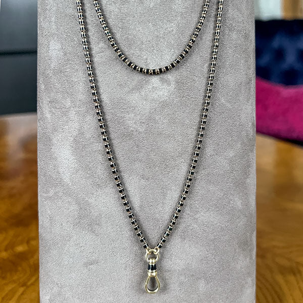 Vintage Black Enamel Gold Chain with swivel clip, from Doyle & Doyle an antique and vintage jewelry boutique