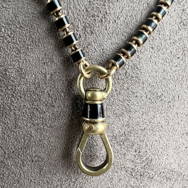 Vintage Black Enamel Gold Chain with swivel clip, from Doyle & Doyle an antique and vintage jewelry 