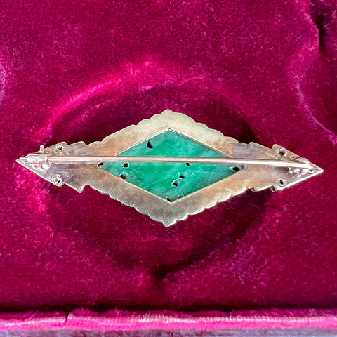 Art Deco Jade & Diamond Brooch, sold by Doyle & Doyle an antique and vintage jewelry boutique