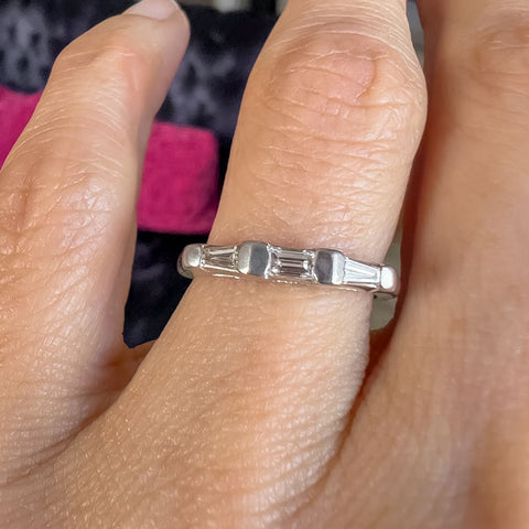 Vintage Baguette Wedding Band Ring sold by Doyle and Doyle an antique and vintage jewelry boutique