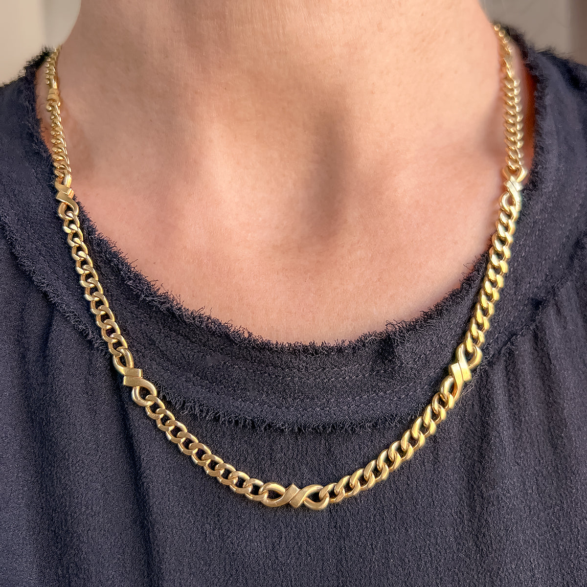 Vintage Curb & Fancy Link Chain Necklace sold by Doyle and Doyle an antique and vintage jewelry boutique