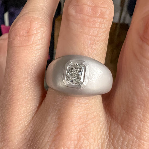 Radiant Cut Diamond Signet Ring sold by Doyle and Doyle an antique and vintage jewelry boutique