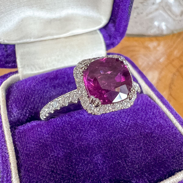 Ruby & Diamond Ring, Cushion 2.15ct. sold by Doyle and Doyle an antique and vintage jewelry boutique