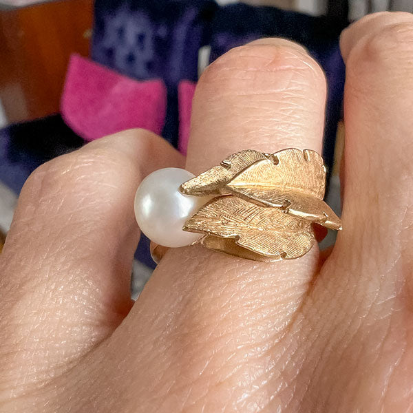 Vintage Pearl Leaf Ring sold by Doyle and Doyle an antique and vintage jewelry boutique