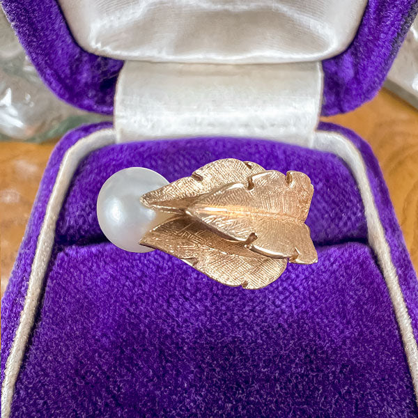 Vintage Pearl Gold Leaf Ring, from Doyle & Doyle antique and vintage jewelry boutique