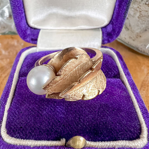 Vintage Pearl Leaf Ring sold by Doyle and Doyle an antique and vintage jewelry boutique