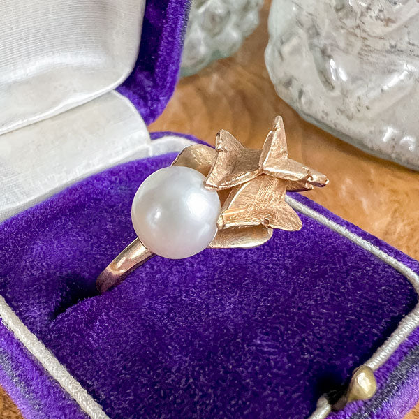 Vintage Pearl Leaf Ring sold by Doyle and Doyle an antique and vintage jewelry boutique