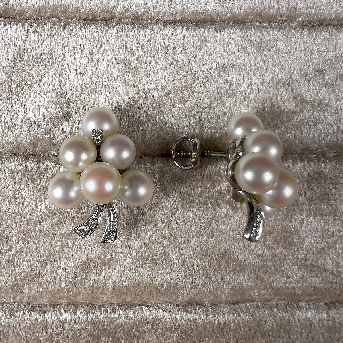 Vintage Pearl & Diamond Earrings sold by Doyle and Doyle an antique and vintage jewelry boutique