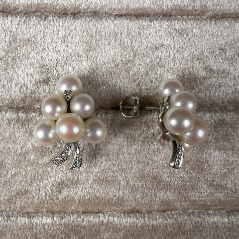 Vintage Pearl & Diamond Earrings sold by Doyle and Doyle an antique and vintage jewelry boutique
