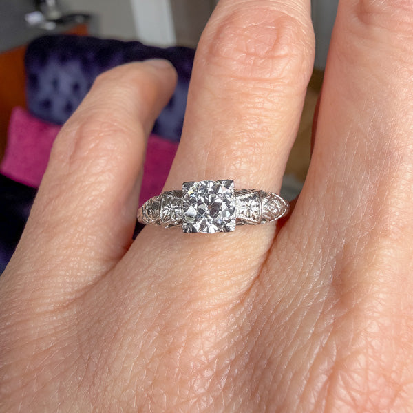 Vintage Engraved Engagement Ring, Old Euro 0.70ct sold by Doyle and Doyle an antique and vintage jewelry boutique