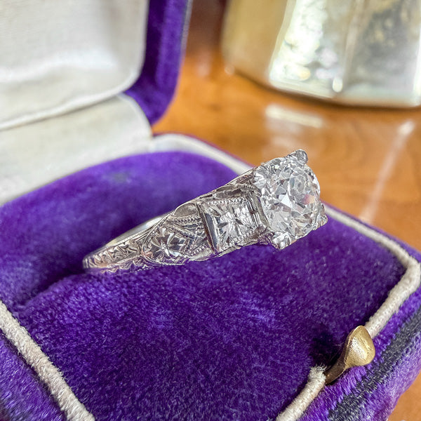 Vintage Engraved Engagement Ring, Old Euro 0.70ct sold by Doyle and Doyle an antique and vintage jewelry boutique