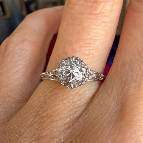 Edwardian Filigree Engagement Ring, Old Euro 1.14ct., 1913 sold by Doyle and Doyle an antique and vintage jewelry boutique
