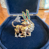 Vintage Emerald & Diamond Taurus Pin, sold by Doyle & Doyle antique and vintage jewelry boutique