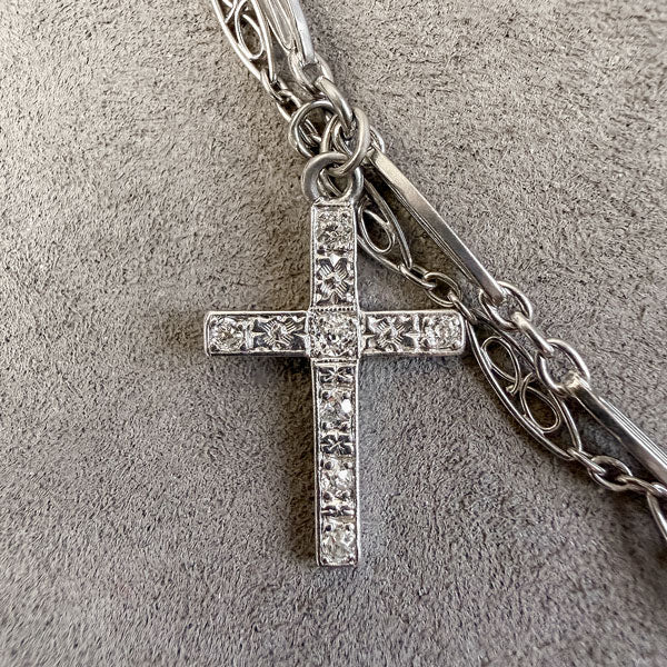 Art Deco Diamond Charm Necklace sold by Doyle and Doyle an antique and vintage jewelry boutique