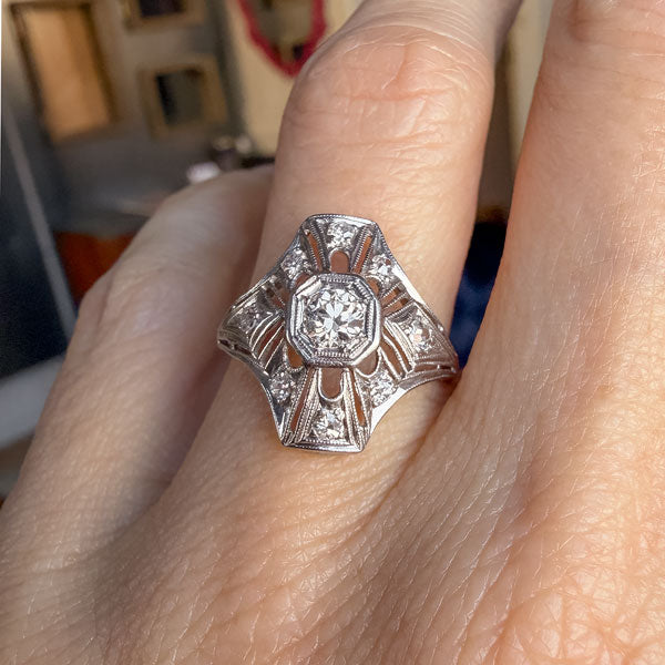 Art Deco Diamond Dinner Ring, Old Euro 0.15ct. sold by Doyle and Doyle an antique and vintage jewelry boutique