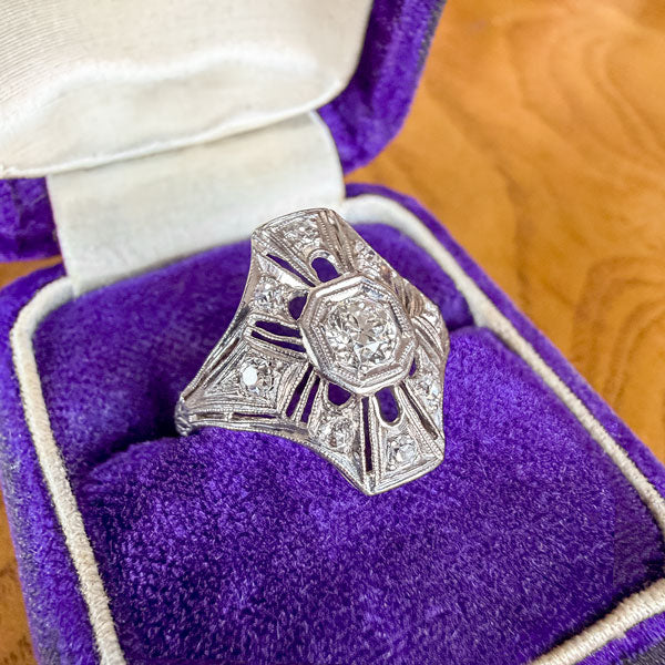Art Deco Diamond Dinner Ring, Old Euro 0.15ct. sold by Doyle and Doyle an antique and vintage jewelry boutique