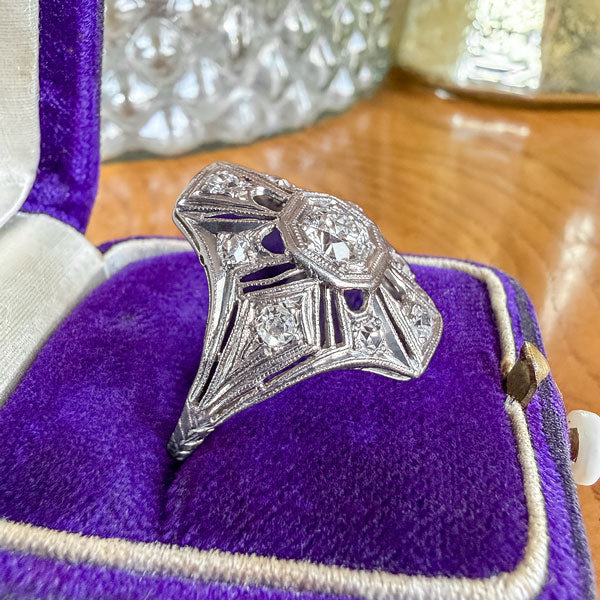 Art Deco Diamond Dinner Ring, Old Euro 0.15ct. sold by Doyle and Doyle an antique and vintage jewelry boutique