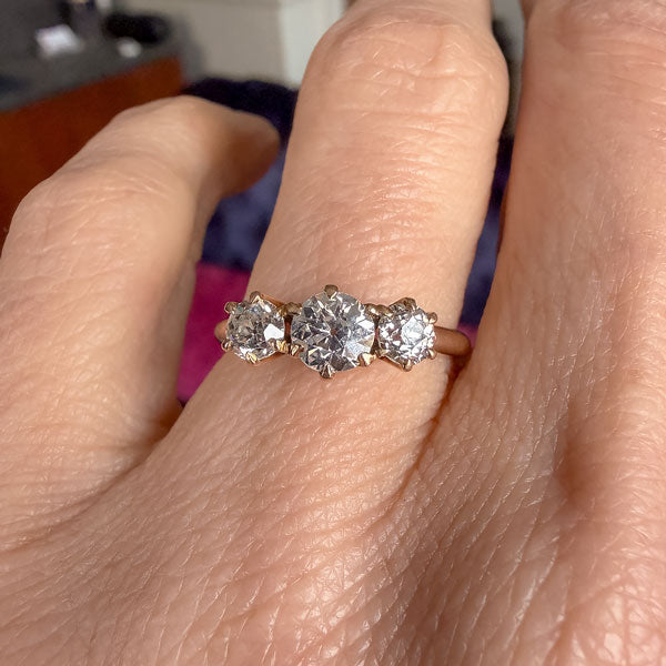 Victorian Three Stone Ring, Old Euro 0.50ct. sold by Doyle and Doyle an antique and vintage jewelry boutique