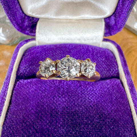Victorian Three Stone Ring, Old Euro 0.50ct. sold by Doyle and Doyle an antique and vintage jewelry boutique
