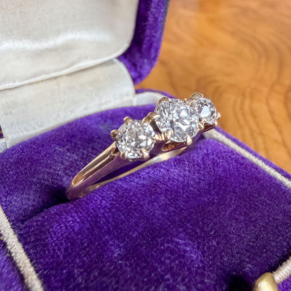 Victorian Three Stone Ring, Old Euro 0.50ct. sold by Doyle and Doyle an antique and vintage jewelry boutique