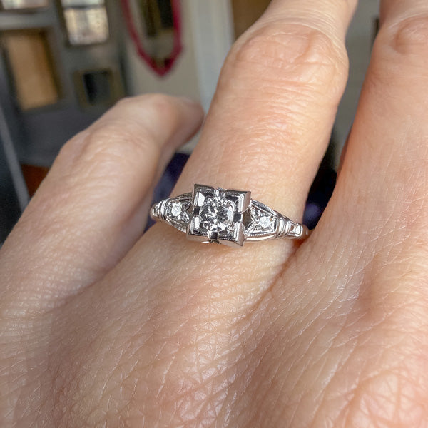 Art Deco Diamond Ring, RBC 0.15ct. 1935. sold by Doyle and Doyle an antique and vintage jewelry boutique