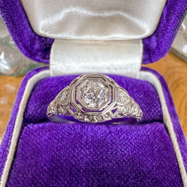 Vintage Filigree Diamond Ring, Old Euro 0.20ct. sold by Doyle and Doyle an antique and vintage jewelry boutique
