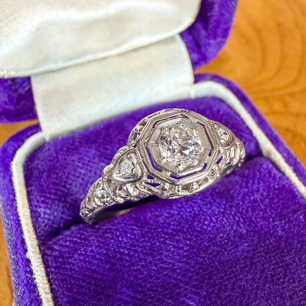 Vintage Filigree Diamond Ring, Old Euro 0.20ct. sold by Doyle and Doyle an antique and vintage jewelry boutique