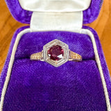 Vintage Ruby Ring in two tone gold, sold by Doyle & Doyle antique and vintage jewelry boutique