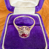 Vintage Ruby Ring in two tone gold, sold by Doyle & Doyle antique and vintage jewelry boutique