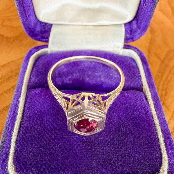 Vintage Ruby Ring in two tone gold, sold by Doyle & Doyle antique and vintage jewelry boutique