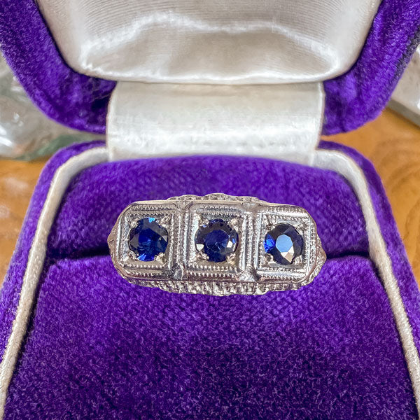 Vintage Sapphire Filigree Ring sold by Doyle and Doyle an antique and vintage jewelry boutique