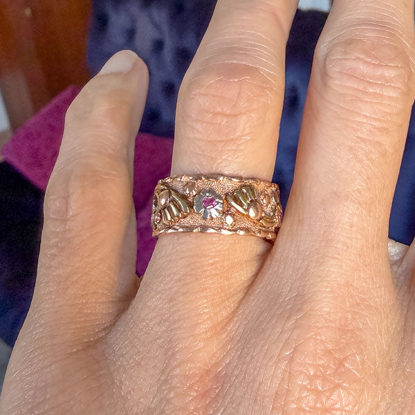 Retro Moderne 1040s Ruby & Diamond Band, sold by Doyle & Doyle antique and vintage jewelry boutique