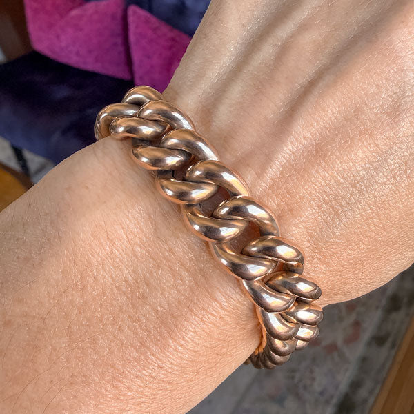 Vintage Rose Gold Curb Link Chain Bracelet sold by Doyle and Doyle an antique and vintage jewelry boutique