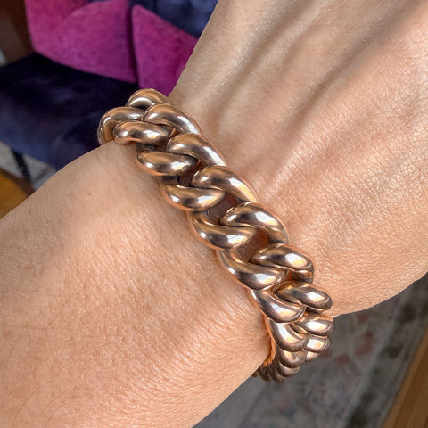 Vintage Rose Gold Curb Link Chain Bracelet sold by Doyle and Doyle an antique and vintage jewelry boutique