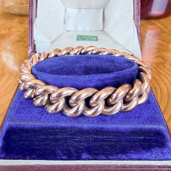 Vintage Rose Gold Curb Link Chain Bracelet sold by Doyle and Doyle an antique and vintage jewelry boutique