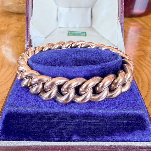 Vintage Rose Gold Curb Link Chain Bracelet sold by Doyle and Doyle an antique and vintage jewelry boutique