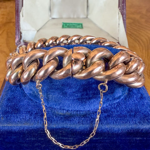 Vintage Rose Gold Curb Link Chain Bracelet, from Doyle & Doyle antique and vintage jewelry boutique