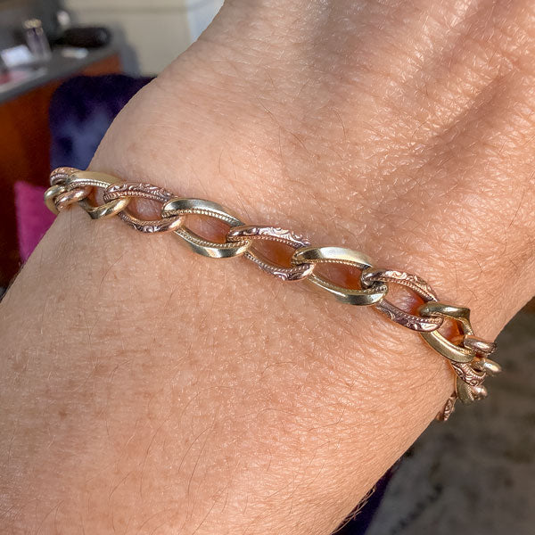 Victorian Two-toned Patterned Link Bracelet sold by Doyle and Doyle an antique and vintage jewelry boutique
