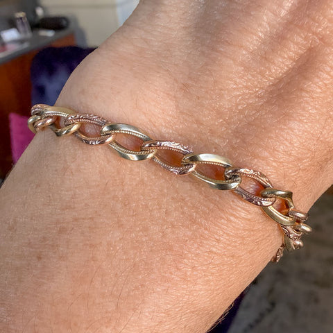 Victorian Two-toned Patterned Link Bracelet sold by Doyle and Doyle an antique and vintage jewelry boutique