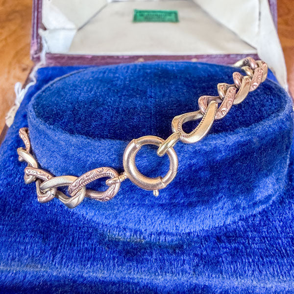 Victorian Two-toned Patterned Link Bracelet sold by Doyle and Doyle an antique and vintage jewelry boutique