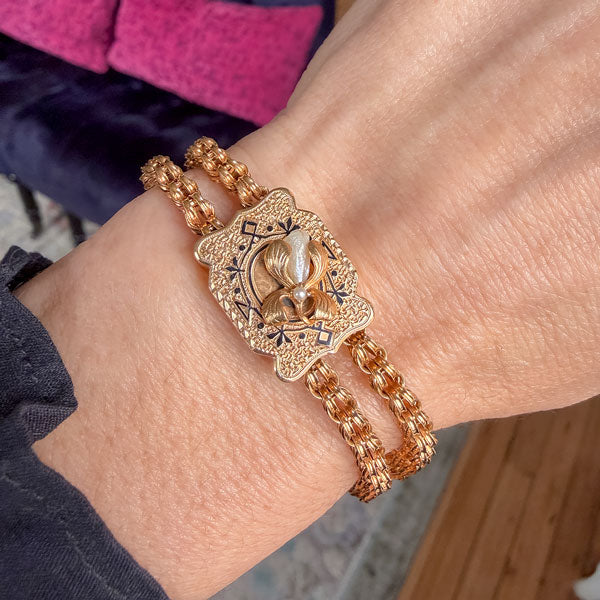 Victorian Pearl Flower Slide Bracelet sold by Doyle and Doyle an antique and vintage jewelry boutique