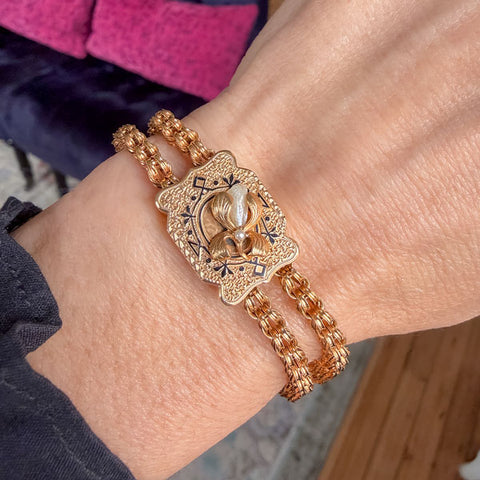 Victorian Pearl Flower Slide Bracelet sold by Doyle and Doyle an antique and vintage jewelry boutique