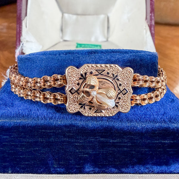Victorian Pearl Flower Slide Bracelet sold by Doyle and Doyle an antique and vintage jewelry boutique
