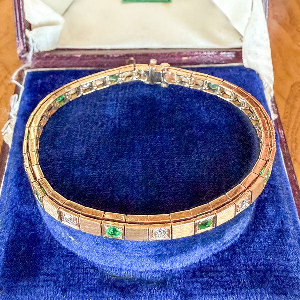 Vintage Emerald & Diamond Bracelet sold by Doyle and Doyle an antique and vintage jewelry boutique
