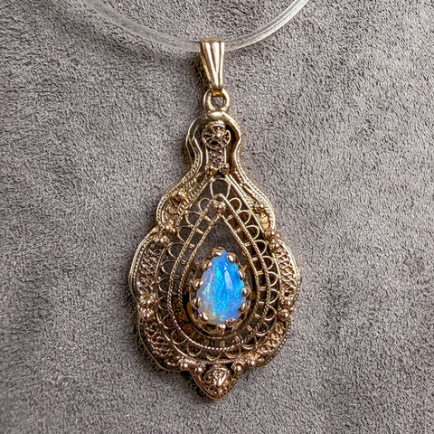 Vintage Opal Filigree Pendant sold by Doyle and Doyle an antique and vintage jewelry boutique