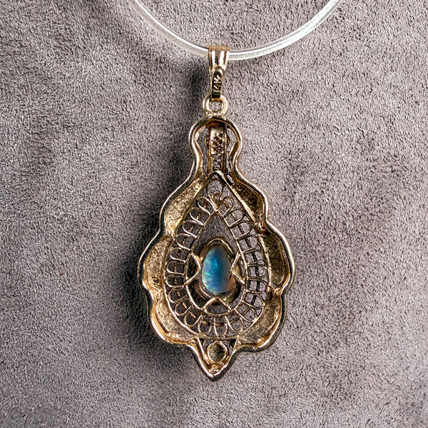 Vintage Opal Filigree Pendant sold by Doyle and Doyle an antique and vintage jewelry boutique
