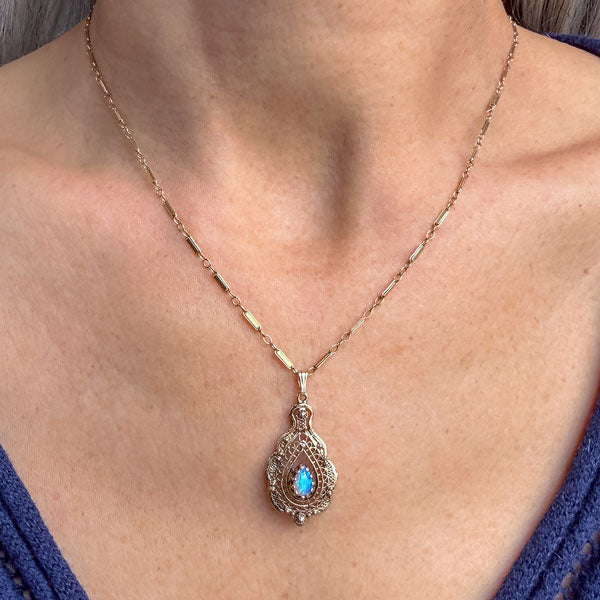 Vintage Opal Filigree Pendant sold by Doyle and Doyle an antique and vintage jewelry boutique