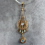 Antique Diamond, Pearl, and Aquamarine Lavalier Necklace, from Doyle & Doyle antique and vintage jewelry boutique 